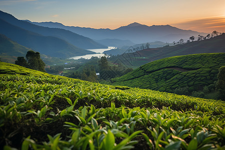 山谷里的茶园背景图片