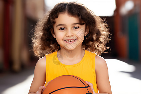 拿着篮球微笑的女孩图片