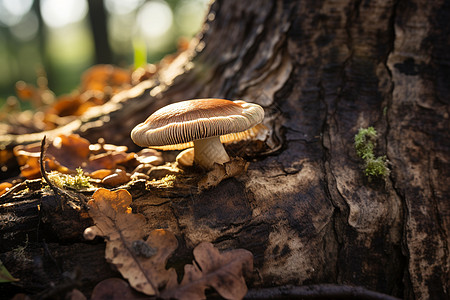 树干上长着一朵蘑菇图片