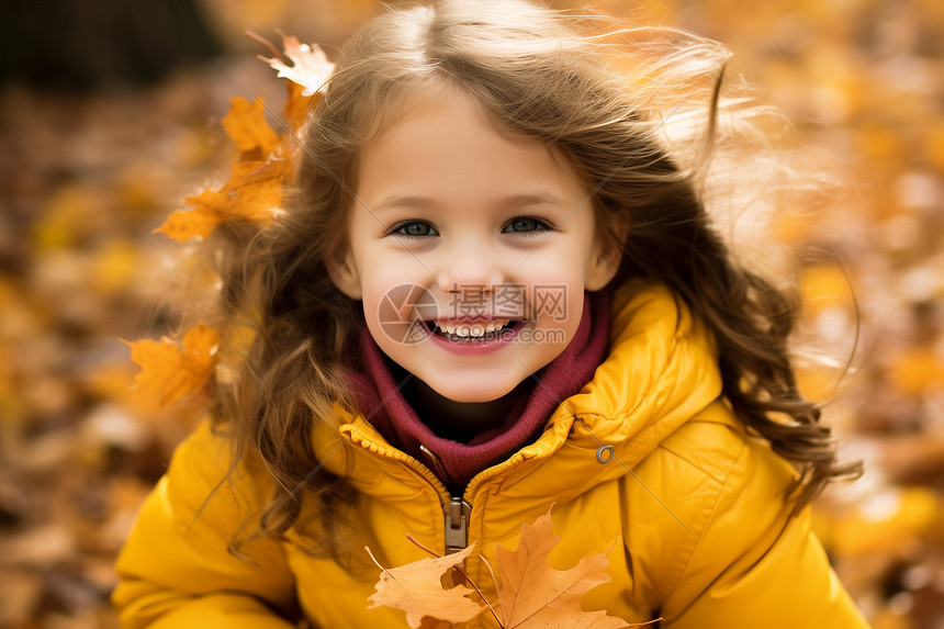 秋日里微笑的小女孩图片