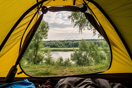 河边的帐篷休息图片