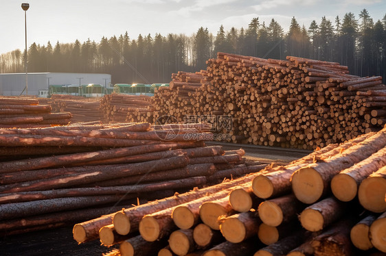 木材厂堆放的木材图片