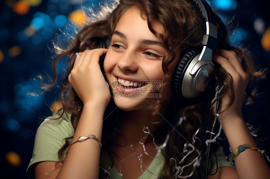 听音乐的快乐女孩图片
