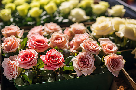 花盒里的粉色玫瑰背景图片