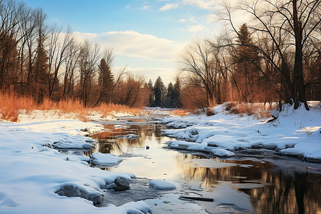 冬日冰雪中的河流图片
