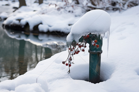 雪地冻结的水龙头图片