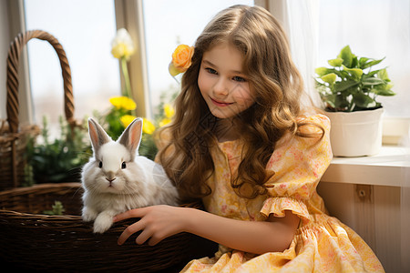 小女孩抱着兔子图片