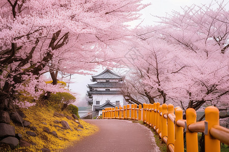 粉色樱花树街道图片