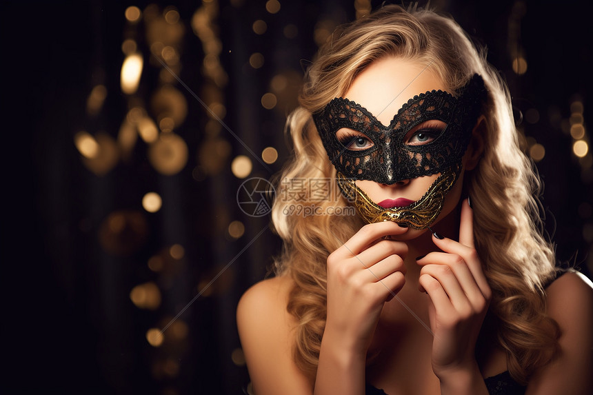 夜晚戴面具的女人图片