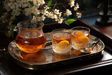 中式优雅的玻璃盏茶杯图片