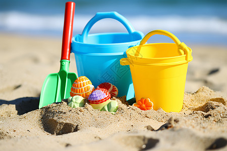 沙滩上的儿童玩具背景图片