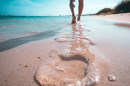 沙滩上孤独的脚印图片
