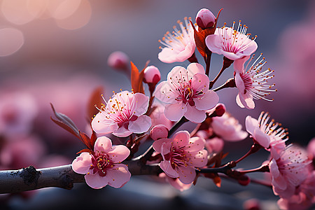 樱花手绘花园中盛开的美丽樱花背景