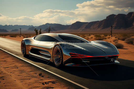 沙漠公路上未来感跑车图片