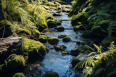 夏季森林中的小溪流景观图片