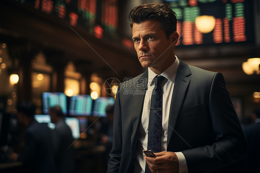 分析股市行情的金融交易员图片