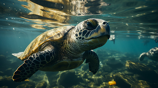 海龟在的海洋中游动图片