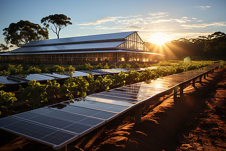 日落下的太阳能农场图片