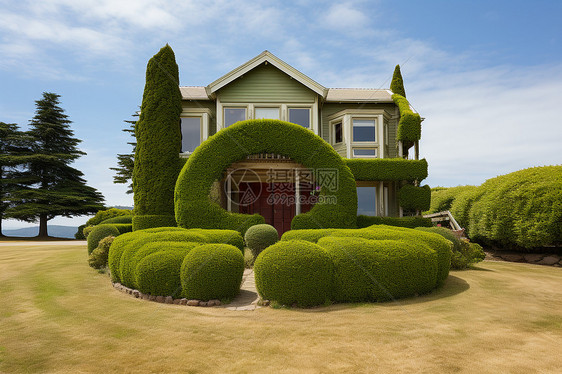 翠绿草坪上的建筑图片