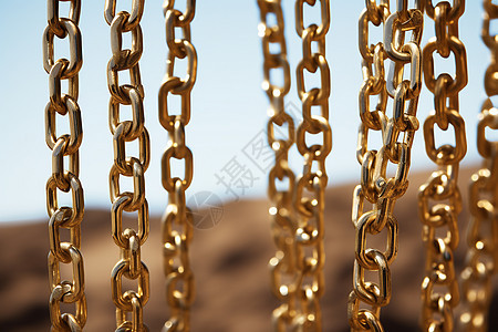 金色金属链环枷锁图片