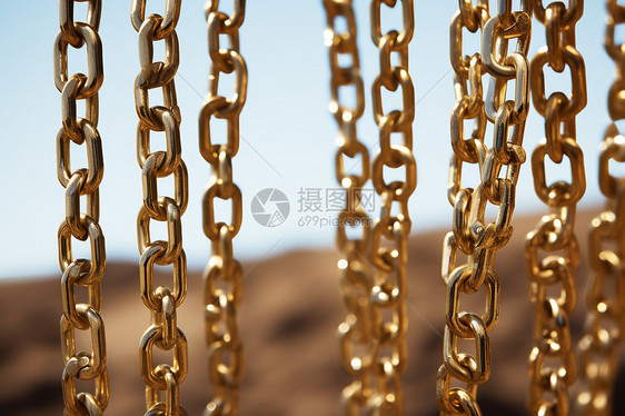 金色金属链环枷锁图片