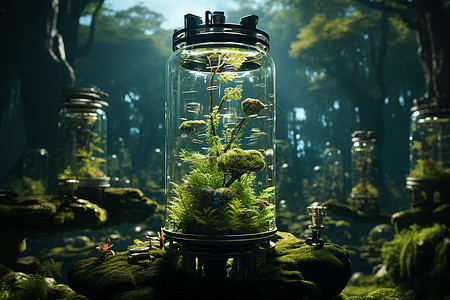 玻璃罐里的苔藓（创意合成）图片