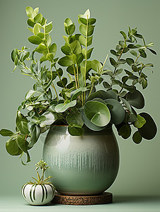 清新绿色的花瓶图片