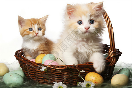 篮子里的两只小猫图片
