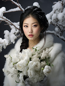 雪景中的中国女孩图片