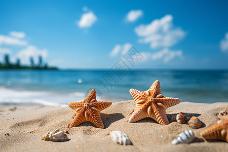 贝壳海星风景背景图片
