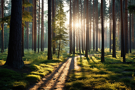 森林里的朝阳图片