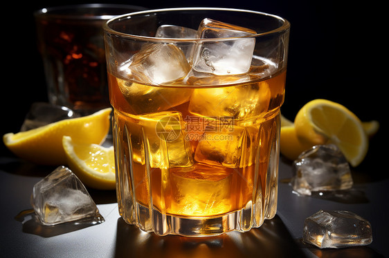 威士忌中的冰块图片