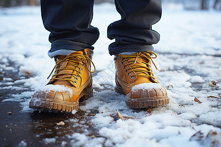 雪地中穿着靴子的人图片