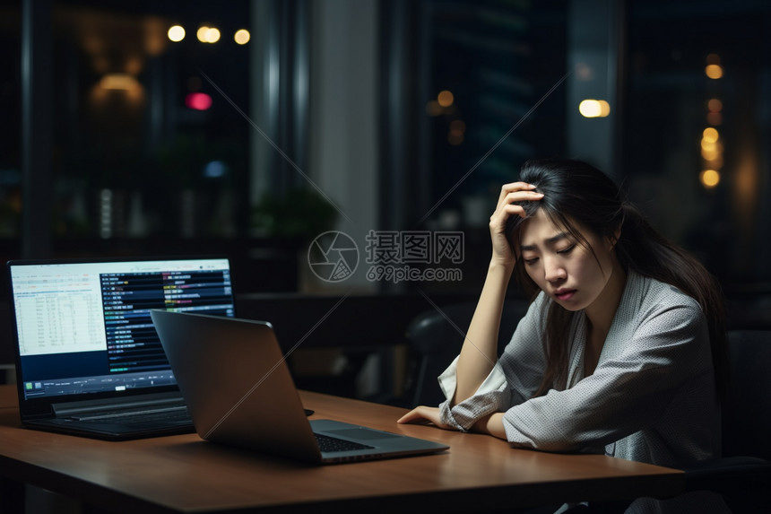 深夜加班的职场女性图片