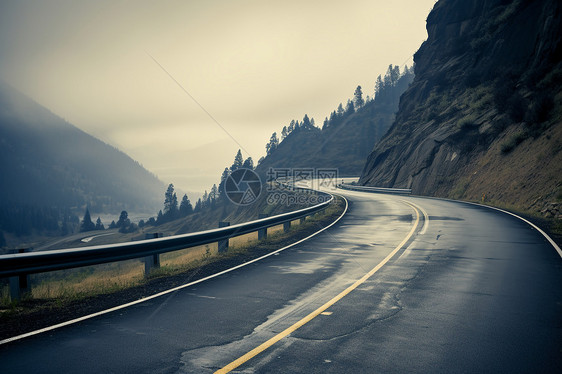 山里潮湿的路面图片