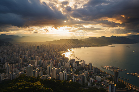 城市阳光鸟瞰下的城市背景