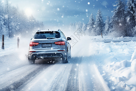 冬日白雪中的汽车图片