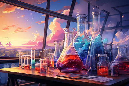 绘画下的化学实验室图片