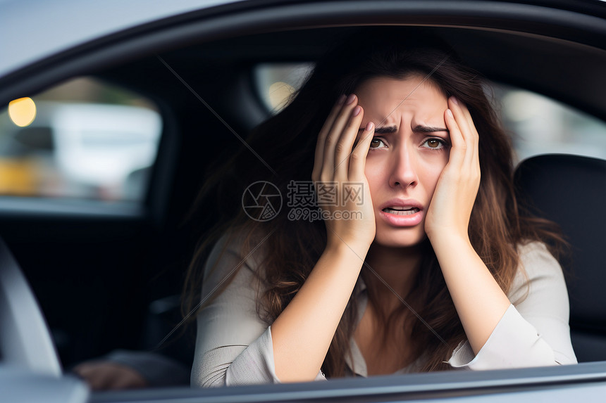 车子里面焦虑的女人图片