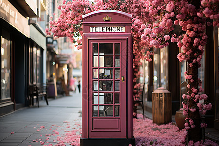 粉色街边电话亭背景图片