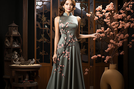 中式旗袍外国美女图片