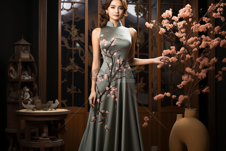 中式旗袍外国美女图片