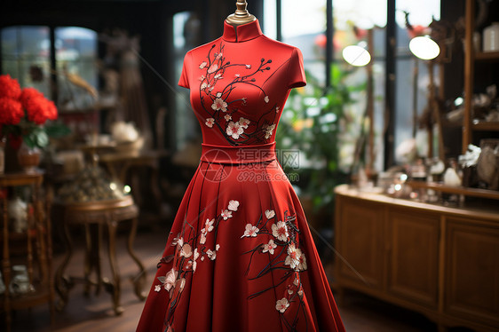 传统红色旗袍图片