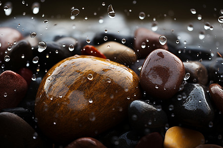 雨水中圆润的鹅卵石背景图片