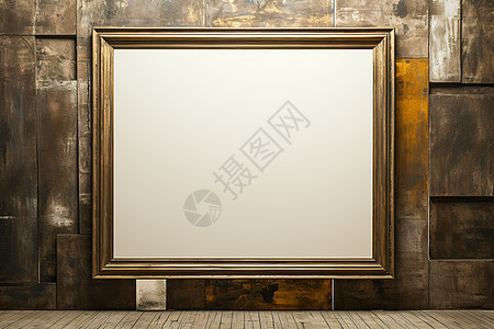 木地板上的大金色画框背景图片