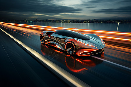 海边高速路上的未来汽车背景图片