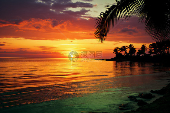 热带海洋的夕阳景观图片