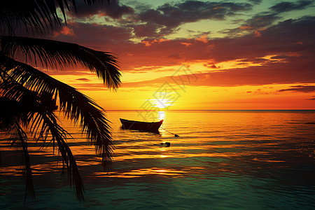 宁静的夕阳海洋景观背景图片