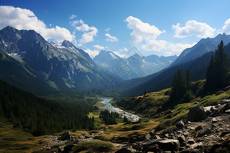 云山幽静绿谷的美丽景观背景