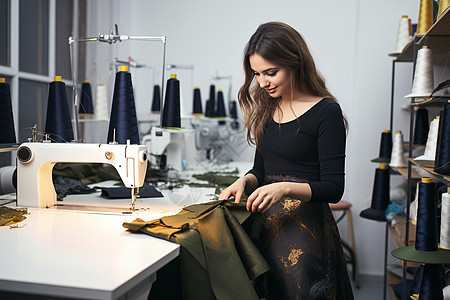 缝纫女工缝制工作室中的女工背景